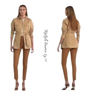 NWT Lauren Ralph Lauren Lamb Leather Ankle Pants Tan Brown 14